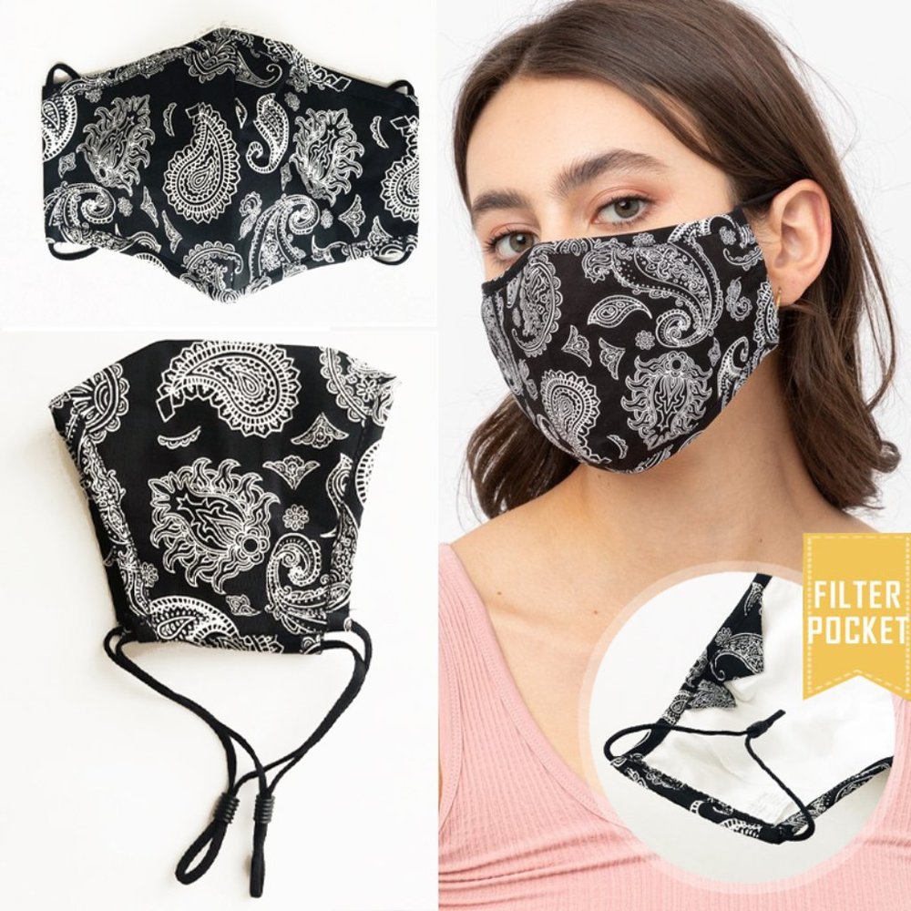 Black Paisley Reusable 3 Layer Filter Pocket Mask
